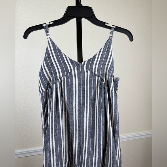 Striped Linen Blend Maxi Dress Adjustable Straps Flowy Bohemian Summer Dress - Picture 6 of 9